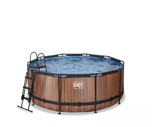 EXIT Wood pool ø360x122cm with filter pump - brown