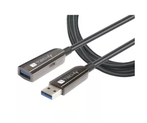 Techly USB3.0 SuperSpeed AOC Fiber Optic Cable USB A M/F 100m Black