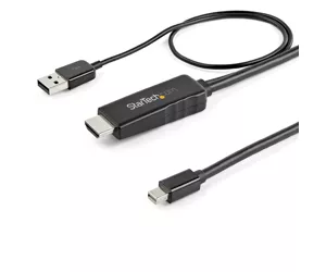 StarTech.com 6ft (2m) HDMI to Mini DisplayPort Cable 4K 30Hz - Active HDMI to mDP Adapter Converter Cable with Audio - USB Powered - Mac & Windows - Male to Male Video Adapter Cable