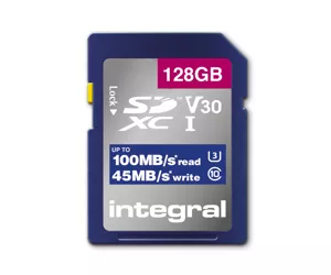 Integral INSDX128G-100V30 128GB SD CARD SDXC UHS-1 U3 CL10 V30 UP TO 100MBS READ 45MBS WRITE