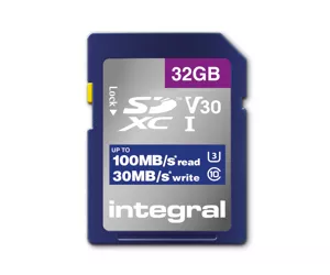 Integral INSDH32G-100V30 32GB SD CARD SDHC UHS-1 U3 CL10 V30 UP TO 100MBS READ 30MBS WRITE