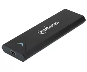 Manhattan M.2 NVMe SSD Enclosure, USB-C Female Connection, 10 Gbps (USB 3.2 Gen2 aka USB 3.1), UASP-compliant, SuperSpeed+ USB, Aluminum, Black, Three Year Warranty, Box