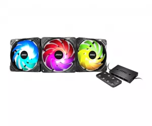 MSI MAX F12A-3H 120mm ARGB Fan Kit with Hub - Case Accessory '3x 120mm ARGB Fans, 600-1500 RPM, Mystic Lighting Sync, 8 Channel ARGB Hub, Wireless Remote Controller'