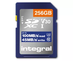 Integral INSDX256G-100V30 256GB SD CARD SDXC UHS-1 U3 CL10 V30 UP TO 100MBS READ 45MBS WRITE
