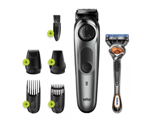 Braun BeardTrimmer Beard Trimmer BT7220 Men Trimmer & Hair Clipper, 39 Length Settings, Black/Grey Metal