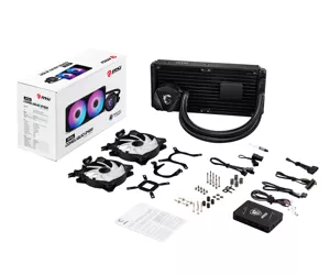 MSI MAG CORELIQUID 240RH CPU AIO Cooler + Hub '240mm Radiator, ARGB Hub, 2x 120mm ARGB PWM Fan, Adjustable ARGB Dragon CPU Mount, Compatible with Intel and AMD Platforms'