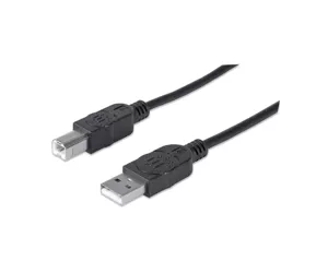Manhattan Hi-Speed USB B Anschlusskabel, USB 2.0, Typ A Stecker - Typ B Stecker, 480 Mbps, 1,8 m, Schwarz