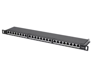 Intellinet Patch Panel, Cat6a, FTP, 24-Port, 19", 0.5U, Shielded, 90° Top-Entry Punch Down Blocks, Black