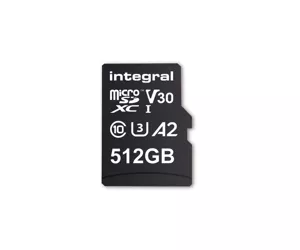 Integral INMSDX512G-180/150V30 512GB MICRO SD CARD MICROSDXC UHS-1 U3 CL10 V30 A2 UP TO 180MBS READ 150MBS WRITE MicroSD UHS-I