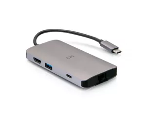 C2G USB-C 8-in-1 Mini Dock with HDMI, 2x USB-A, Ethernet, SD Card Reader, and USB-C Power Delivery up to 100W - 4K 30Hz