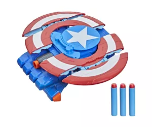 Nerf Marvel Avengers Hasbro Mech Strike Captain America Strikeshot Shield Role Play Toy, With 3 Darts, Age 5 And Up