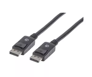 Manhattan DisplayPort 1.2 Cable, 4K@60hz, 1m, Male to Male, Equivalent to Startech DISPL1M, With Latches, Fully Shielded, Black, Lifetime Warranty, Polybag