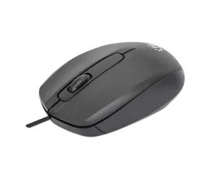 Manhattan Comfort II USB Wired Mouse, Black, 1000dpi, USB-A, Optical, Ambidextrous, Portable/Compact, Three Button with Scroll Wheel, Three Year Warranty, Retail Box