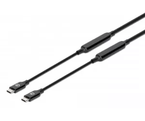 Manhattan USB-C to USB-C Cable, 5m, Active, Male to Male, Black, 10 Gbps (USB 3.2 Gen2 aka USB 3.1), 3A (fast charging), SuperSpeed+ USB, Lifetime Warranty, Polybag
