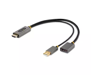 StarTech.com 1ft (30cm) HDMI to DisplayPort Adapter Cable, Active 4K 60Hz HDMI 2.0 to DP 1.2 Converter, HDR, USB Bus Powered, HDMI Source to DisplayPort Monitor for Laptops/PC