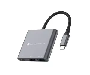 Conceptronic DONN01G knyginių kompiuterių dokas / jungčių replikatorius USB 3.2 Gen 1 (3.1 Gen 1) Type-C Juoda, Pilka