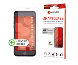 Displex Smart Glass (9H) for Apple iPhone 6/7/8/SE (2020/2022), Mounting Sticker, unbreakable, ultra-slim, invisible