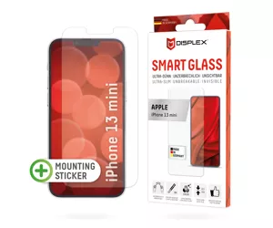 Displex Smart Glass (9H) for Apple iPhone 13 mini, Mounting Sticker, unbreakable, ultra-slim, invisible