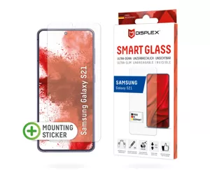 Displex Smart Glass (9H) for Samsung Galaxy S21, Mounting Sticker, unbreakable, ultra-slim, invisible