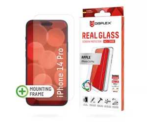 Displex Screen Protector (10H) + Case for Apple iPhone 14 Pro, Eco Mounting Frame, + Case, Tempered Glass, scratch resistant protective film