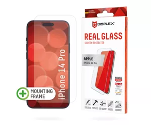 Displex Screen Protector (10H) for Apple iPhone 14 Pro, Eco Mounting Frame, Tempered Glass, scratch resistant protective film, case friendly
