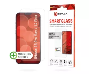 Displex Smart Glass (9H) for Apple iPhone 13 Pro Max/14 Plus, Mounting Sticker, unbreakable, ultra-slim, invisible