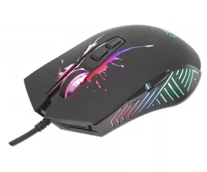 Manhattan Gaming Mouse with LEDs, Wired, Seven Button, Scroll Wheel, 7200dpi, Black with LED lighting, Three Year Warranty