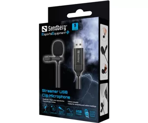 Sandberg Streamer USB Clip Microphone Must Käed vabad / revääri mikrofon