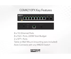 NETGEAR GSM4210PD-100EUS Netzwerk-Switch Managed L2/L3 Gigabit Ethernet (10/100/1000) Power over Ethernet (PoE) Schwarz