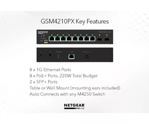NETGEAR GSM4210PX-100EUS võrgulüliti Juhitav L2/L3 Gigabit Ethernet (10/100/1000) Power over Ethernet tugi Must
