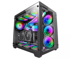 Mars Gaming MCV3 Black Custom XXL E-ATX Gaming Tower Front and Side Tempered Glass Window Dual Chamber Modular Frame