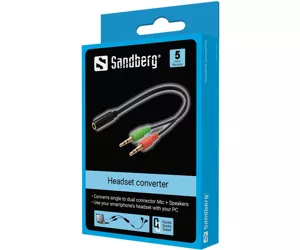 Sandberg Headset converter (Mobile) to PC audiokaabel 2 x 3.5mm 3.5mm Must