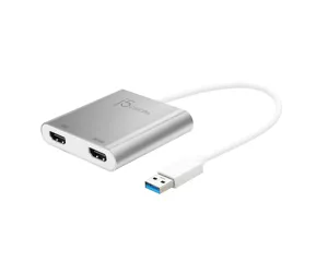 j5create JUA365 USB™ 3.0 to Dual HDMI Multi-Monitor Adapter, Silver