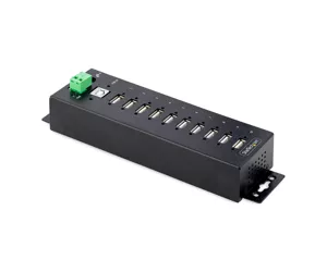 StarTech.com 10-Port Industrial USB 2.0 Hub, Rugged USB Hub w/ESD Level 4 Protection, DIN/Wall/Desk-Mountable USB-A HUB, USB Port Expander w/Lockable Ports, Multiport USB Hub