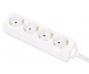 Manhattan Power Distribution Unit EU (2-pin), x4 gang/output, 2m cable, 16A, White, Extension Lead, PDU, Power Strip, Three Year Warranty