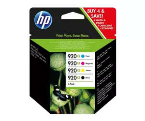 HP 920XL, Упаковка 4шт, Оригинальные струйные картриджи увеличенной емкости, Черный/Голубой/Пурпурный/Желтый