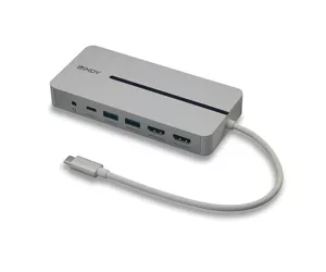 Lindy 43360 knyginių kompiuterių dokas / jungčių replikatorius Vielinis USB 3.2 Gen 1 (3.1 Gen 1) Type-C Sidabras, Balta