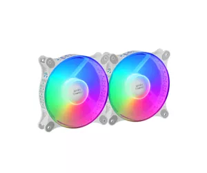 Mars Gaming MF-DUO Kit 2 FRGB Rainbow 360° Fans Ultra-quiet Dual Connection 3PIN + 4PIN White