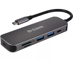 D-Link DUB-2325 knyginių kompiuterių dokas / jungčių replikatorius C tipo USB Pilka