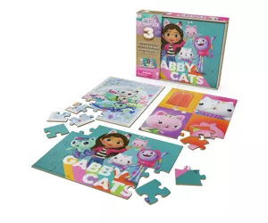 Spin Master Games Gabby’s Dollhouse, 3 Wood Puzzles 24-Piece Jigsaw Puzzles with Wooden Storage Box Kids Puzzles, for Preschoolers Ages 3 and up