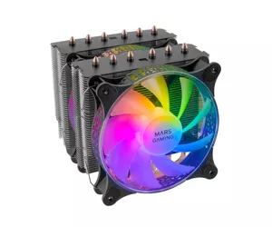 Mars Gaming MCPU-XT Black CPU Heatsink Dual Tower Cooling 6 HCT Heatpipes TDP 300W 2 ARGB PWM 12cm Fans