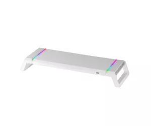 Mars Gaming MGS-ONE White Chroma RGB Monitor Stand Adjustable Size Smartphone and Tablet Stand Front USB 2.0