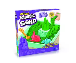 Kinetic Sand Sandbox Set, 1lb Green Play Sand, Sandbox Storage, 4 Molds and Tools, Sensory Toys for Kids Ages 3+