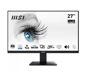 MSI Pro MP273A 27 Inch Monitor, Full HD (1920 x 1080), 100Hz, IPS, 4ms, HDMI, DisplayPort, VGA, Built-in Speakers, Anti-Glare, Anti-Flicker, Less Blue light, TÜV Certified, VESA, Kensington, Black