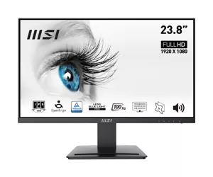 MSI Pro MP243X 23.8 Inch Monitor, Full HD (1920 x 1080), 100Hz, IPS, 4ms, HDMI, DisplayPort, Built-in Speakers, Anti-Glare, Anti-Flicker, Less Blue light, TÜV Certified, VESA, Kensington, Black