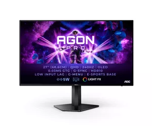 AOC AG276QZD kompiuterio monitorius 67,3 cm (26.5") 2560 x 1440 pikseliai Quad HD OLED Juoda