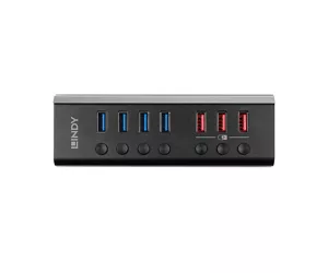 Lindy 4 Port USB 3.0 Hub with 3 Quick Charge 3.0 Ports USB 3.2 Gen 1 (3.1 Gen 1) Type-B 5000 Мбит/с Черный