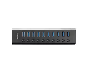 Lindy 10 Port USB 3.0 Hub with On/Off Switches USB 3.2 Gen 1 (3.1 Gen 1) Type-B 5000 Mbit/s Black