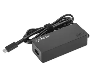Manhattan USB-C Power Delivery Laptop Charger 65W, AC to Type-C Power Adapter, Universal Voltage Compatible with Most Notebooks, Ideal as Second or Replacement Power Supply, Includes Detachable AC Power Cable and Built-in USB-C PD Cable, Black