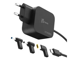 j5create JUP1565DCE3A-EN 67W GaN PD USB-C® Mini Charger with 3 Types of DC Connector - EU